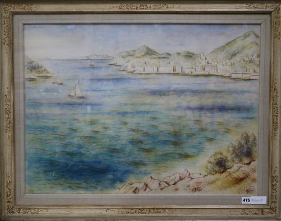 F J Mediterranean coastal scene 21.5 x 29.5in.